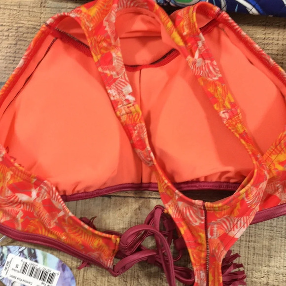 Prana Carmine Pink Safari Azra High Neck Bikini Top Pink Orange Zebra Sm… - Picture 9 of 9